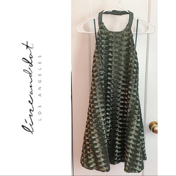Line & Dot Viola Green Sequin Halter Swing Dress - Picture 3 of 11